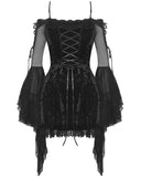 Dark In Love Womens Gothic Lolita Mesh & Lace Sleeve Velvet Mini Dress