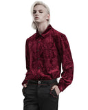 Punk Rave Mens Gothic Aristocrat Embossed Velvet Damask Shirt - Red