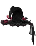 Devil Fashion Womens Gothic Roses Velvet Pointed Witch Hat - Black & Red