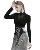 Punk Rave Daily Life Womens Elegant Gothic Swing Collar Lace Inset Top