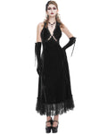 Eva Lady Womens Ornate Victorian Gothic Velvet Evening Dress - Black