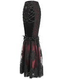 Eva Lady Dark Devore Baroque Gothic Velvet Chained Mermaid Skirt - Black & Red