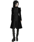 Punk Rave Womens Gothic Velvet Embellished Mid Length Military Coat - Black