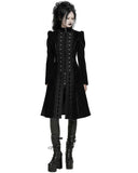 Punk Rave Womens Gothic Velvet Embellished Mid Length Military Coat - Black