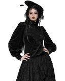 Dark In Love Womens Gothic Baroque Jacquard Velvet Lace Applique Blouse Top