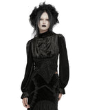 Punk Rave Womens Victorian Gothic Velvet Blouse Top With Lace Contrast