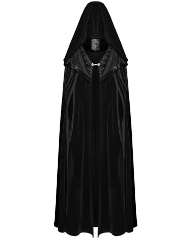 Punk Rave Womens Long Gothic Velvet & Lace Hooded Cloak