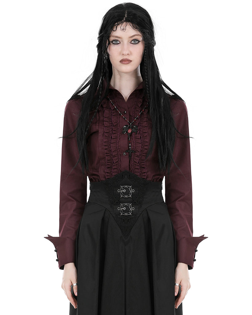 Dark In Love Womens Corporate Gothic Vampire Ruffled Blouse Top - Wine ...