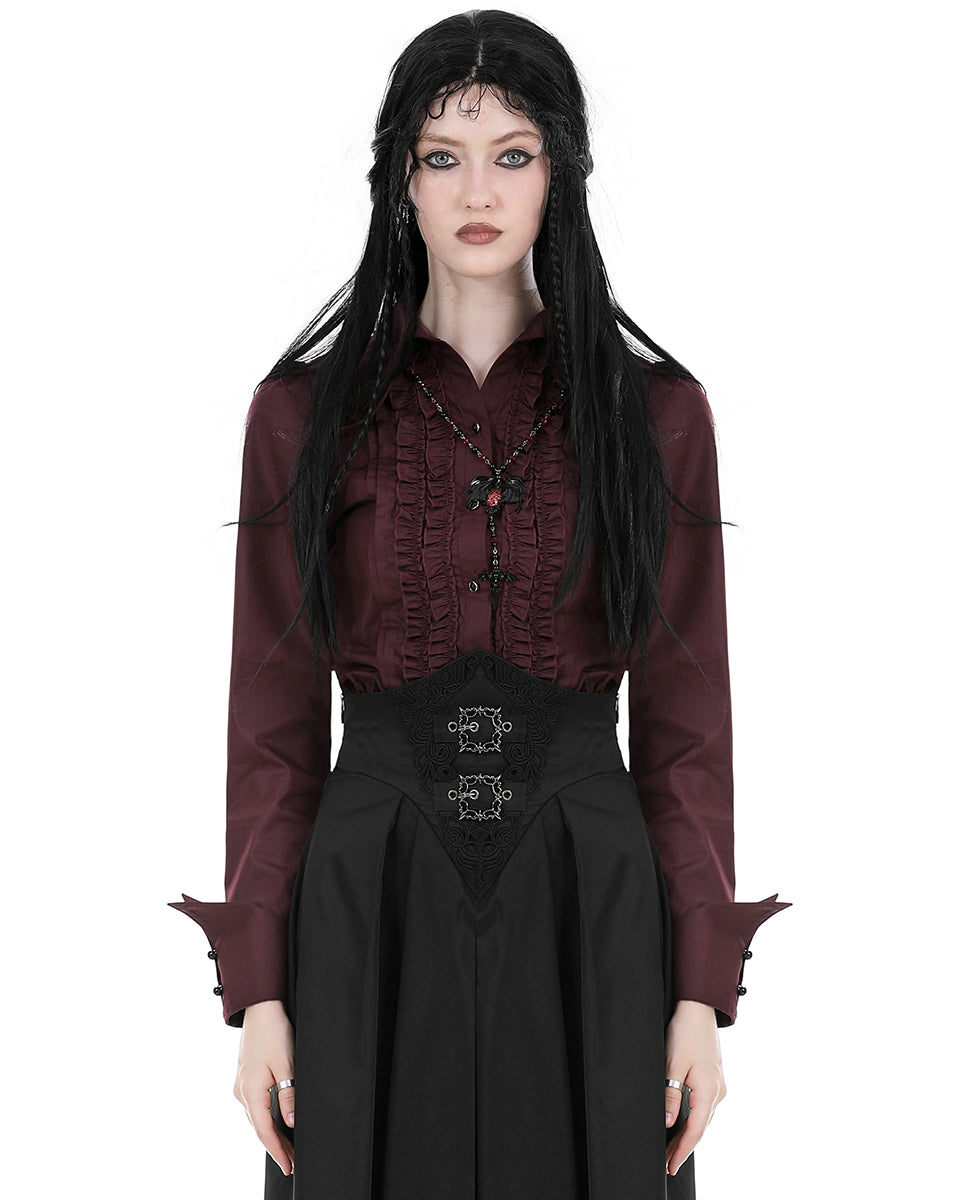 Dark In Love Womens Corporate Gothic Vampire Ruffled Blouse Top - Wine ...