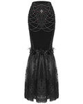 Eva Lady Dark Devore Baroque Gothic Velvet Chained Mermaid Skirt - Black