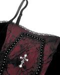 Dark In Love Gothic Crucifix Punk Cobweb Corset Vest - Black & Red