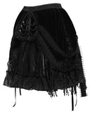 Devil Fashion Womens Gothic Embellished Velvet & Mesh Chained Mini Skirt