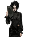 Punk Rave Womens Victorian Gothic Velvet Blouse Top With Lace Contrast