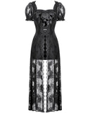 Dark In Love Womens Long Romantic Gothic Velvet & Lace Petals Dress