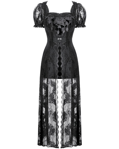 Dark In Love Womens Long Romantic Gothic Velvet & Lace Petals Dress