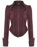 Dark In Love Womens Corporate Gothic Vampire Ruffled Blouse Top - Wine Red