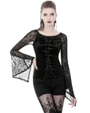 Dark In Love Diascia Gothic Velvet Top - Skull Cameo Mesh