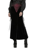 Punk Rave Womens Long Gothic Rose Lace Up Velvet Fishtail Skirt - Black & Red