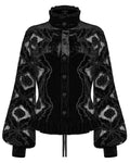 Punk Rave Womens Gothic Velvet Lace Applique Cutout Blouse Top - Black