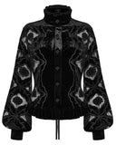 Punk Rave Womens Gothic Velvet Lace Applique Cutout Blouse Top - Black