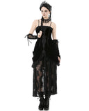 Dark In Love Womens Long Baroque Gothic Velvet & Lace Applique Evening Prom Dress