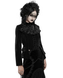 Punk Rave Womens Gothic Embroidered Velvet Cutaway Riding Jacket - Black