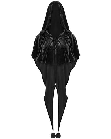 Punk Rave Daily Life Womens Velvet Gothic Lolita Hooded Split Tails Bolero Cape - Black