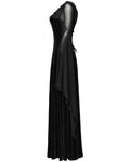 Punk Rave Womens Long Gothic Velvet Mesh Sleeve Flowered Maxi Dress