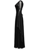 Punk Rave Womens Long Gothic Velvet Mesh Sleeve Flowered Maxi Dress