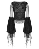 Eva Lady Womens Gothic Velvet & Flocked Damask Mesh Lace Applique Top