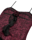 Dark In Love Womens Long Gothic Rose Asymmetric Lace Ruffle Maxi Dress - Red & Black