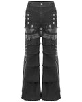 Devil Fashion Mens Dark Apocalyptic Punk Frayed Bullet Wide-Leg Pants