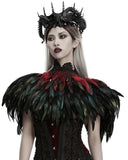 Punk Rave Womens Gothic Burlesque Feathered Shawl Cape - Black & Red
