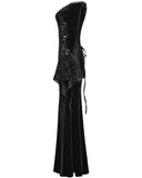 Punk Rave Womens Long Gothic Off Shoulder Maxi Dress With Devore Velvet Contrasts