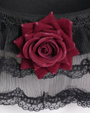 Devil Fashion Womens Baroque Gothic Rose Embellished Hat - Black & Red