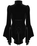 Punk Rave Womens Elegant Gothic Velvet & Pleated Lace Blouse Top