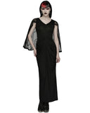 Punk Rave Womens Long Gothic Lace Hooded Ruched Maxi Dress