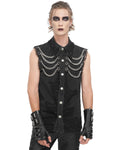 Devil Fashion Mens Wasteland Punk Destroyed Mesh Chained Sleeveless Vest Shirt