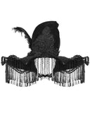 Eva Lady Womens Baroque Gothic Fringed & Feathered Pointed Velvet Witch Hat