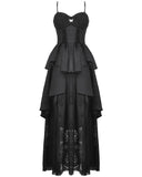 Dark In Love Long Dark Gothic Jacquard Layered Hi-Low Dress