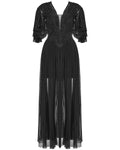 Punk Rave Daily Life Long Gothic Rose Lace & Pleated Mesh Lace Up Maxi Dress