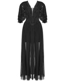 Punk Rave Daily Life Long Gothic Rose Lace & Pleated Mesh Lace Up Maxi Dress