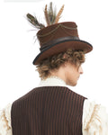 Devil Fashion Mens Steampunk Chained & Feathered Top Hat - Brown