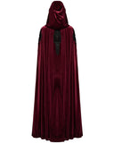 Punk Rave Womens Long Gothic Velvet & Lace Applique Hooded Cloak - Red & Black