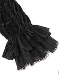 Eva Lady Baroque Gothic Velvet Feathered Rose Embellished Blouse Top - Black