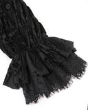 Eva Lady Baroque Gothic Velvet Feathered Rose Embellished Blouse Top - Black