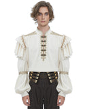 Devil Fashion Mens Embellished Steampunk Pirate Shirt - Vintage Off-White