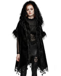 Punk Rave Womens Dark Bohemian Gothic & Faux Fur Hooded Cloak Cape