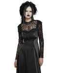 Punk Rave Womens Long Gothic Sateen Maxi Dress With Embroidered Lace Contrast