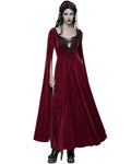 Punk Rave Womens Long Gothic Rose Velvet Flared Split Sleeve Maxi Dress - Red